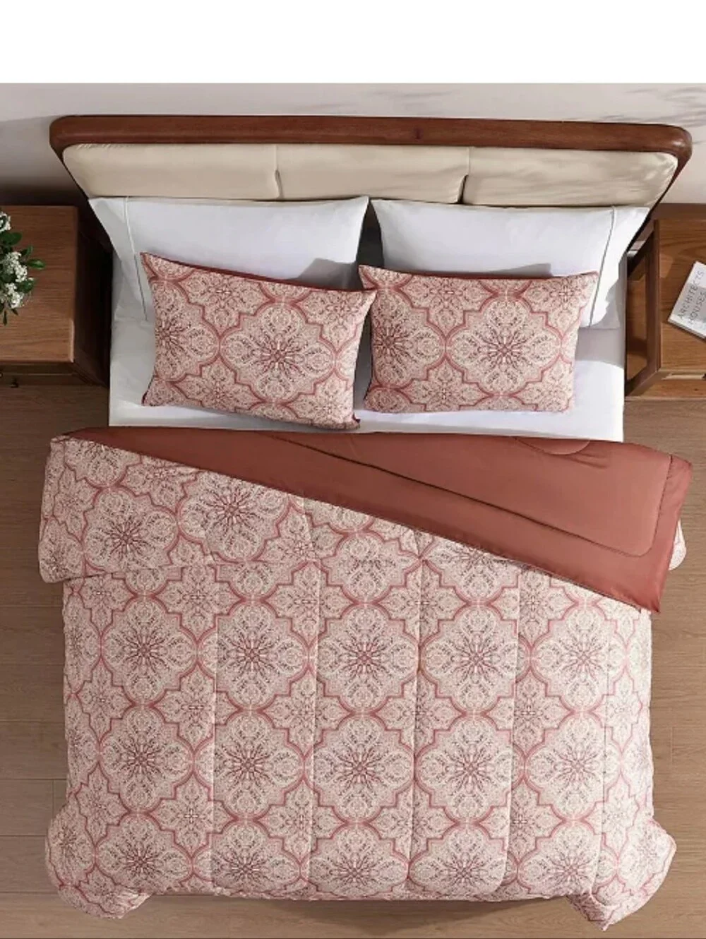 New Twin Reversible Rose Medallion 3pc Comforter Set -1473-1203